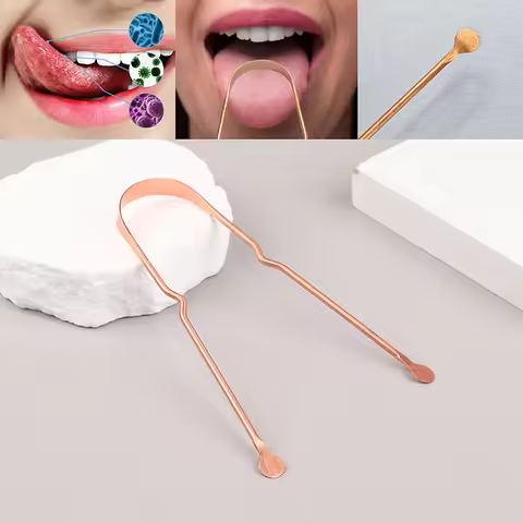 Pure Copper Portable Tongue Scraper Oral Cleaning Tool Tongue Coating Remover Fresh Breath Care