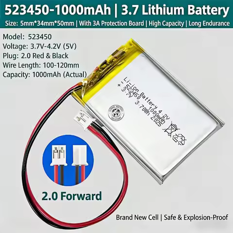 523450 1000mAh 3.7V 523450 Polymer Lithium Rechargeable Battery Li-ion Battery Replace For GPS Bluet
