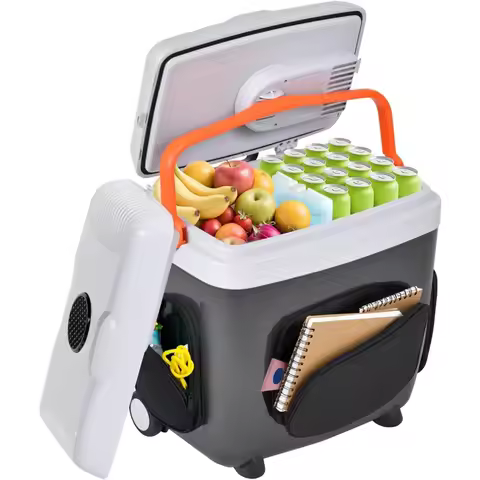 12V Car Refrigerator 32 Qt 30L Electric Cooler/Warmer with Pockets Ice Pack Divider Removable Lid Wh