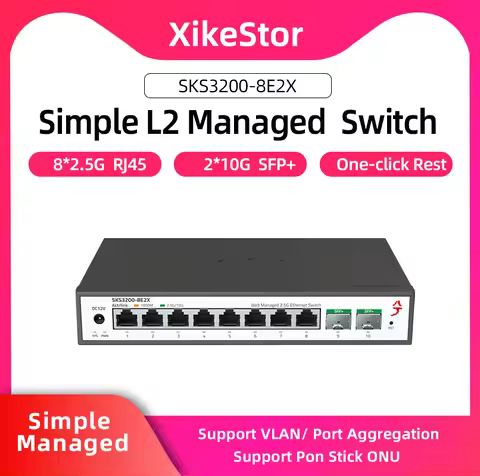 XikeStor 2.5G+10G Simple L2 Managed Switch 8-Port 2.5G RJ45 2-Port 10G SFP+ Support VLAN Ports Aggre