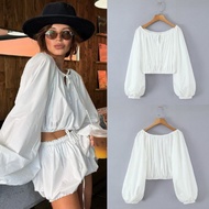 White Bishop Sleeves Crop Blouse 80035 (TENC)