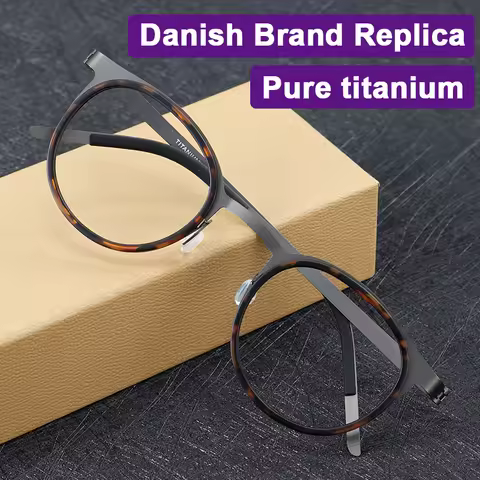 Denmark Brand Replica Ultra Light Pure Titanium Screwless Eyeglasses Frame Round Mirror Ring Separat