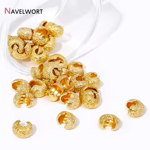 10/20Pcs/Lot 5mm 14K Gold Plated Frosted Surface Open Crimp Bead Cover,Covers Crimp End Beads Stoppe