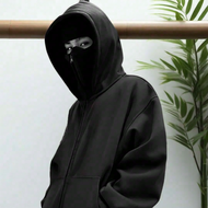 Hoodie Zipper Pria Lengan Panjang dengan Masker - Gaya Sporty Casual