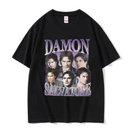 Retro Damon Salvatore Ian Somerhalder TV Series Graphic T Shirts Men's Fashion Cotton Short Sleeve O