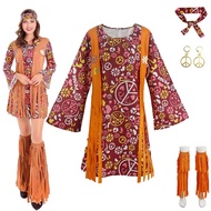 Women Hippie Dress 60s 70s Peace Love Costume Vintage Disco Hippie Dress Halloween Boho Costumes 🌟5.