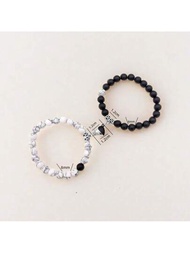 2 Piezas Conjunto De Pulsera De Hematita Magnética En Forma De Corazón Turquesa Mate Negra Y Blanca Para Parejas, Uso Diario