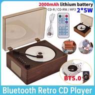 Retro CD Player Rechargeable Bluetooth 5.0 Speaker Portable Home Music Player USB 3.5mm AUX Desktop 