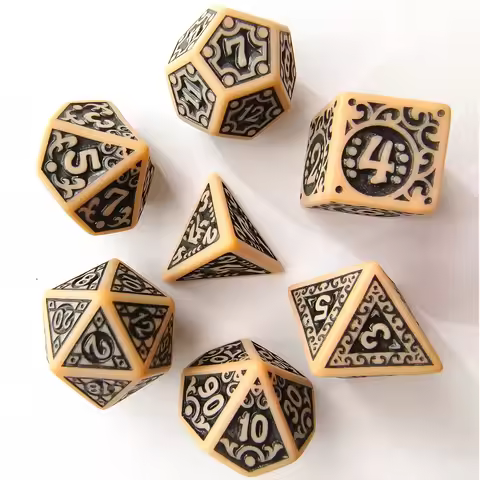 7pcs Folk Pattern Polyhedral DND Dice Set Sculpted Texture MTG D&D RPG Dados Counter Dices with Stor