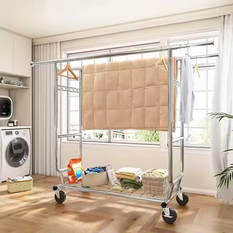 Heavy Duty Hanger, Hanger Weight Capacity 630 Lbs, Rolling Hanger with Wheels for Hanging Clothes, A
