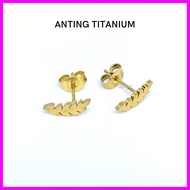 Jimz - Anting Tusuk Daun Titanium Asli Zircon Bulat Liontin Korea Anti Karat Anti Luntur Fashion Aks