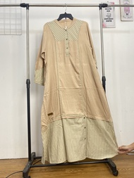 Dress Wanita Bahan Rayon Premium Kombinasi Motif Garis - Gamis Lebaran Motif Garis Bahan Rayon Adem