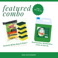 COMBO PROMO 3M SCOTCH BRITE BUY 3 FREE 1 + BIOMEDICO DISHWASHER 5LITER