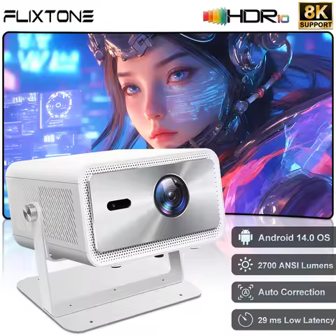 Flixtone D9W Mini Pro Projector for Movies Home Theater 2700 ANSI Video Projector 4k 1080P Projector