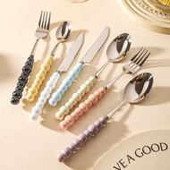 Ceramic Pearl Handle Knife Fork Spoon Little Fairy High-value Eating Soup Spoon Spoon Western Food S