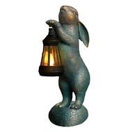 Garden Rabbit Figurine with Solar Lantern Indoor Outdoor Resin Bunny Statue Sculpture Patio Yard Law