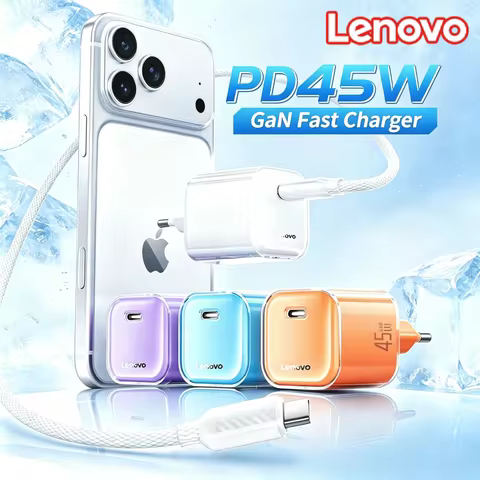 Lenovo 45W PD Fast Charging GaN Charger + Cable Bundle Compatible with iPhone 17/16 Pro/15 Max/14 Pl