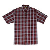 camel active Men Short Sleeve Shirt in Regular Fit with Button Down Collar in Red Cotton Herringbone Check 9-102AW23CHK1789