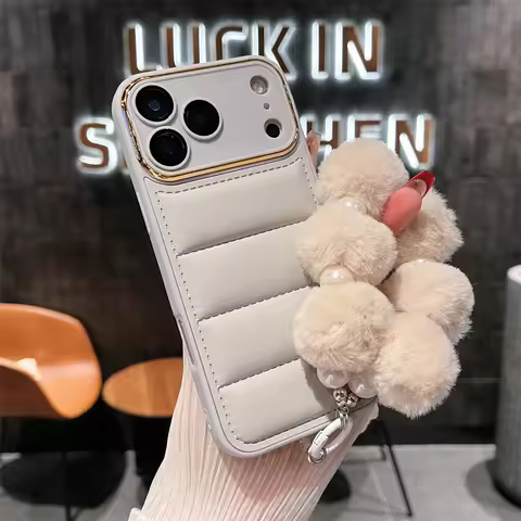 Luxury Down Jacket Solid Matte Phone Case for iPhone 17 Air 16 15 14 13 12 11 Pro Max Plush Furry Wr