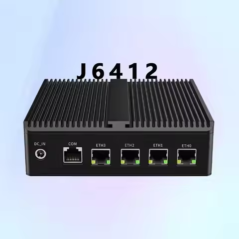 J6412 Industrial Box Computer 12V 4A Fanless G30 8GB Ram 128G SSD Quad Core Celeron Soft Router Fire