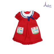 Amusant ชุดกระโปรงคอปกลายบล็อคไม้ตัวต่อสีแดง สำหรับ 6 เดือน - 8 ขวบ EH4K61