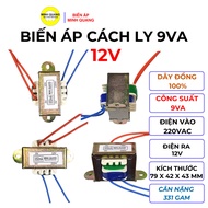 9 VA 12V Isolation Transformer (Code 850mA), Input 220V, Output 12V AC, 100% Copper, Power 9VA