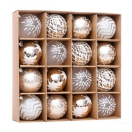 Top Set of 16 Champagne Gold White Christmas Balls Ornaments Shatterproof Bauble