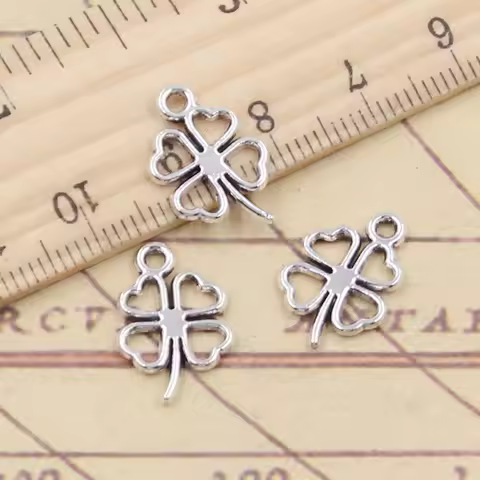 30pcs Charms Lucky Irish Four Leaf Clover 17x11mm Tibetan Silver Color Pendants Antique Jewelry Maki