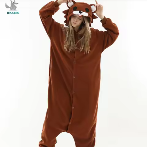 HKSNG High Quality Adult Kigurumi Teddy Brown Bear Onesies Animal Pajamas Cosplay Costume Party Jump