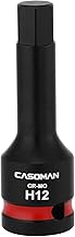 CASOMAN 1/2" Drive 12mm Impact Hex Bit Socket, One-Piece H12 Allen Socket with Red Color-Code Ring,