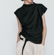 Spanish Womens Summer Style Shoulder Drape Design High Sense Temperament Breathable Cotton Linen Sma