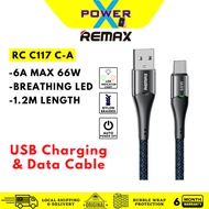 Remax RC-C117 C-A 66W 6A Super Charge Type-C USB A Auto Power Off Data Cable Auto Disconnect Recharg