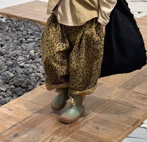 2025 New Stlye Girls Boys Leopard Harem Pants Autumn Cotton Fashion Kids Trousers 1-7t A144