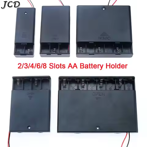 JCD 2 3 4 6 8 Slots AA Battery Holder Storage Case Box With Switch & Cover For AA Batteries Standard