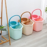 Thickened with Wheels Mop Bucket Household Manual Water Bucket Pressure Floor Mop Bucket Mop Plastic Rotating Twist Water Mop Bucket/Home Mop Squeezer Grease Pail mop Floor squeeze dry