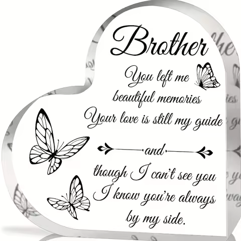 Acrylic Heart-Shaped Memorial Gift, Boho Style Brother Memorial Plaque, English Inscription, Multipu