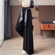[Cotton Linen Trousers] Breathable Wide-Leg Pants Ice Silk Women 26 Summer Design Sense Scarves Ribb