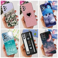 For Samsung A32 4G Case SM-A325F Aesthetic Shockproof Cute Luxuty Flowers Cat Soft TPU Cover For Samsung Galaxy A32 Phone Case Bumper Transparent Silicone