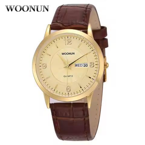 Man Watch 2022 Luxury Men Gold Watches Genuine Leather Date Day Quartz Watch Ultra Slim Watches Men 