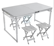โต๊ะกระเป๋าพกพา โต๊ะพับ อลูมิเนียมแท้ พร้อมเก้าอี้ 4 ตัว ขนาด มี 2 ขนาด โต๊ะ เก้าอี้ แค้มปิ้ง