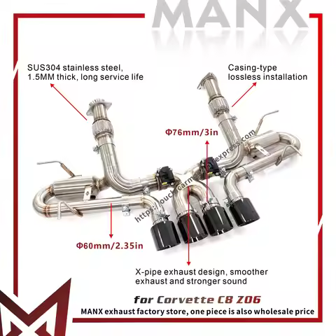 MANX Exhaust Catback for Corvette C8 Z06 SS304 Increase pipe diameter X-pipe exhaust design Electron