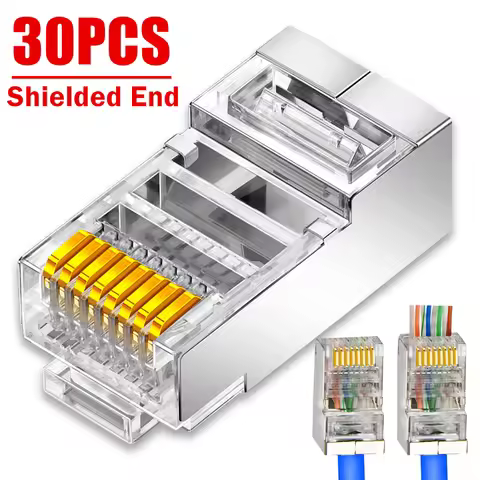 1/10/30Pcs RJ45 Connector CAT7 CAT6 CAT5 Pass Through Modular Plugs Shielded 50U Gold Plated Etherne