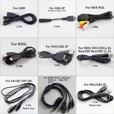 1PC Game Accessory USB Charger Cable AV RCA Cord Earphone Adapter Replacement Wire For GBA SP N64 NG