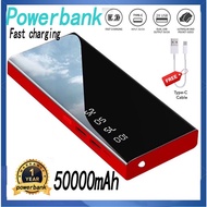 *ready stock*100% original power bank 50000mah portable power bank fast charging mirror screen displ