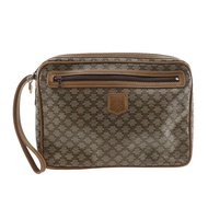 CELINE Old Celine Second Bag， 凱旋門老花，復古PVC材質，棕色，手提包，A5尺寸，拉鍊，男士[二手]