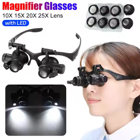 Watch Magnifier Head Wearing Magnifier Glasses with LED Magnifying 10X 15X 20X 25X Jeweler Repair Pr