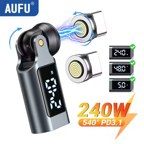 AUFU 9Pin Magnetic Type C Adapter Digital Display PD240W USB C to Type C Micro Male Converter for iP