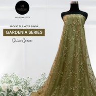 Kain Brokat Tile Bordir Gardenia 2 tone Motif bunga Merambat Warna Sage Green