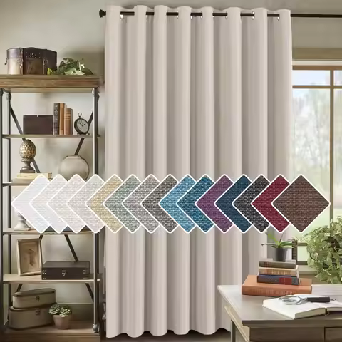 Room Darkening Linen Curtain for Sliding Door (100"W x 108"L) Extra Wide Primitive Burlap Textured L