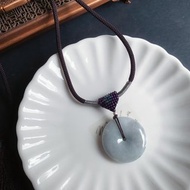 天然緬甸玉翡翠 烏雞帶綠底質細緻 平安扣 項鍊 禮物 水墨風
